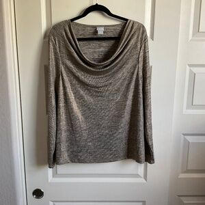 Chico’s Shimmery Cowl Neck Long Sleeve Tee - Gold - Size XL